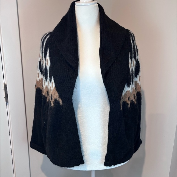 Banana Republic Open Front Cardigan Sweater – Black/Tan/White Patterned Knit (M) - Picture 1 of 13